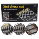3 in 1 - Chess Checkers Backgammon - Magnetic Board Game - Black