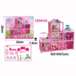 Holiday Villa Three Story Pink Doll House For Girls - 129 pcs - 24 inches