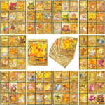 55pcs Pokemon Gold Foil Cards Anime Cartoon Pokemon English Version Tcg Card For Fans Collection