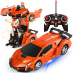 Remote Control 2 In 1 Transformer Deformation Robot Lamborghini Car With Lights & Music - Orange