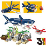 3 in 1 Undersea Creative Series Marine Animal Building Blocks 31009 Squid Great White Bricks Toys 388+ Pcs