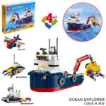 Decool Architect Ocean Explorer & Detection Ship - Submarine Aircraft 4 In 1 Building Block & Bricks - 213 Pcs - 3112
