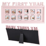 My First Year Baby Pictures Wooden Frame for 12 Month - Frame Pictures From 1 Month to 12 Month Baby Photo Frame - Pink