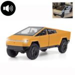 Tesla Cyber Truck Die cast Model Toy Car For Kids - Front Door and trunk Openable - Lights and Music - 5 inches - 1:36 Scale - Orange
