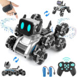 RC 8 wheel Stunt Robot Dog Remote and Watch Control 360 Rotation with Off Road tires