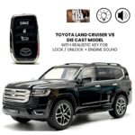 Toyota Land Cruiser V8 with RC Key with Sound and Light Pullback LC300 Metal Car Toys Die Cast Scale Model 1:24 - Black