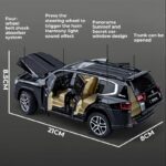 Toyota Land Cruiser V8 with RC Key with Sound and Light Pullback LC300 Metal Car Toys Die Cast Scale Model 1:24 - Black