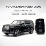 Toyota Land Cruiser V8 with RC Key with Sound and Light Pullback LC300 Metal Car Toys Die Cast Scale Model 1:24 - Black
