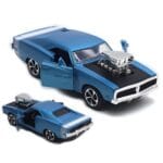 Dodge Charger 1970 Muscle Car Die cast Model Fast & Furious Dominic Toretto - Toy Car Pull Back Light and Music - Blue